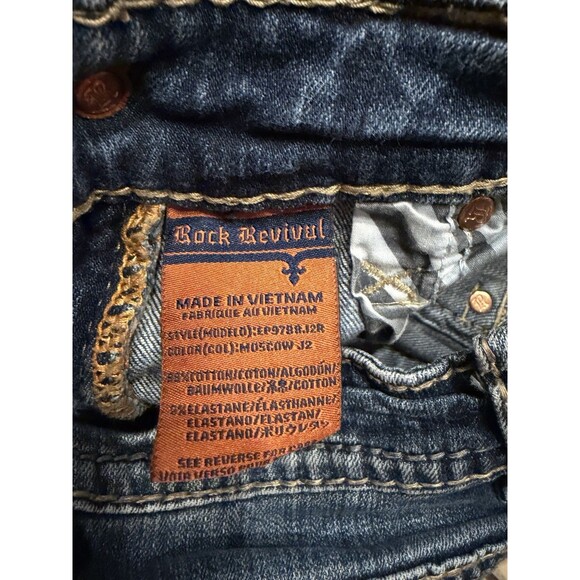 Rock Revival Jeans Mens 31x31 Moscow Straight Thick Stitch Blue Denim Embroider - Picture 7 of 12